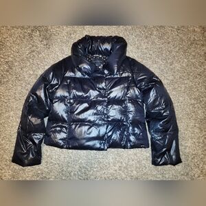 Banana Republic Black Quilted Puffer Jacket with Polka Dot Lining